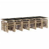 17 Piece Garden Dining Set with Cushions Beige Poly Rattan - Side View