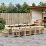 17 Piece Garden Dining Set with Cushions Beige Poly Rattan