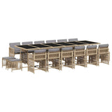 17 Piece Garden Dining Set with Cushions Mix Beige Poly Rattan - Front View