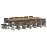 17 Piece Garden Dining Set with Cushions Grey Poly Rattan - Front View