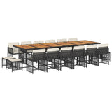 17 Piece Garden Dining Set with Cushions Black Poly Rattan - Front View