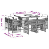 9 Piece Garden Dining Set with Cushions Black Poly Rattan - 45-Degree Angle