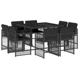 9 Piece Garden Dining Set with Cushions Black Poly Rattan - Front View