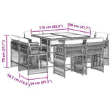 9 Piece Garden Dining Set with Cushions Grey Poly Rattan - 45-Degree Angle