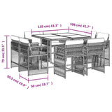 9 Piece Garden Dining Set with Cushions Beige Poly Rattan - 45-Degree Angle