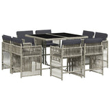 9 Piece Garden Dining Set with Cushions Light Grey Poly Rattan