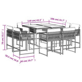 9 Piece Garden Dining Set with Cushions Light Grey Poly Rattan - Low Angle