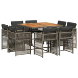 9 Piece Garden Dining Set with Cushions Grey Poly Rattan - Front View