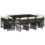 11 Piece Garden Dining Set with Cushions Black Poly Rattan