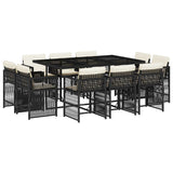 11 Piece Garden Dining Set with Cushions Black Poly Rattan - Front View