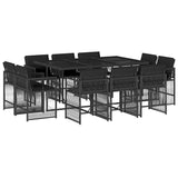 11 Piece Garden Dining Set with Cushions Black Poly Rattan - Front View