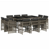 11 Piece Garden Dining Set with Cushions Grey Poly Rattan