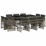 11 Piece Garden Dining Set with Cushions Grey Poly Rattan - Front View