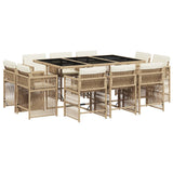 11 Piece Garden Dining Set with Cushions Beige Poly Rattan