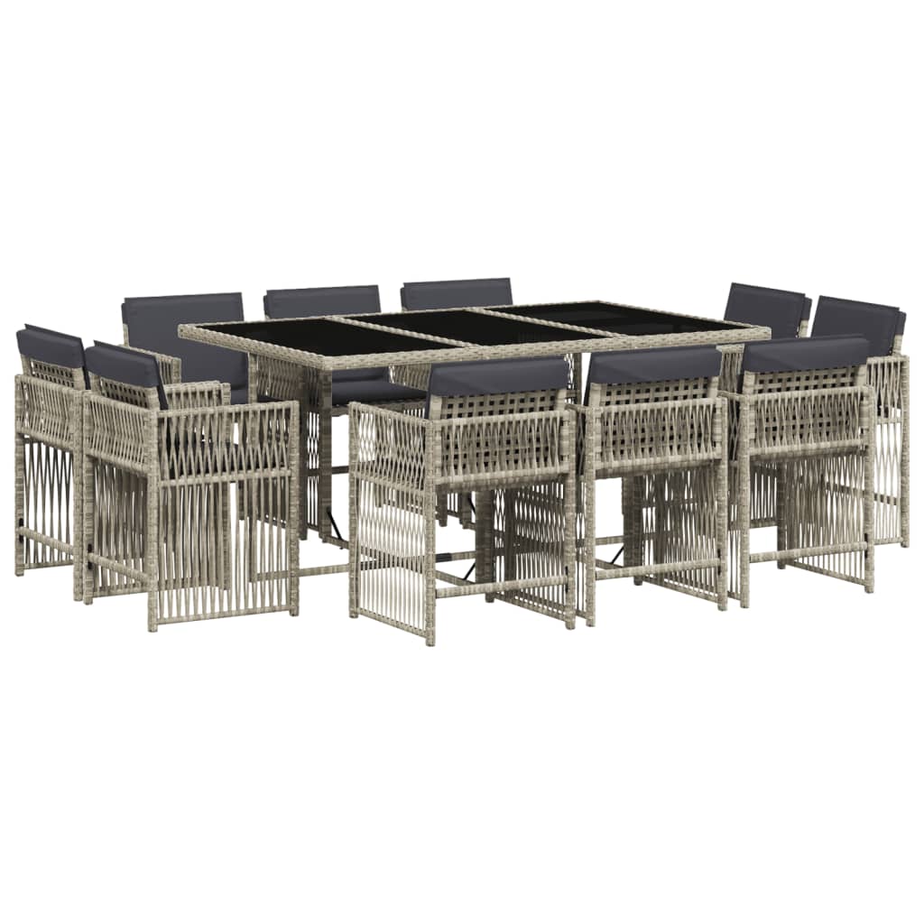 11 Piece Garden Dining Set with Cushions Light Grey Poly Rattan