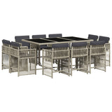 11 Piece Garden Dining Set with Cushions Light Grey Poly Rattan - Front View