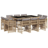 11 Piece Garden Dining Set with Cushions Mix Beige Poly Rattan - Front View