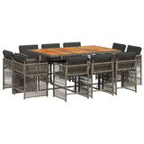 11 Piece Garden Dining Set with Cushions Grey Poly Rattan - Front View