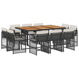 11 Piece Garden Dining Set with Cushions Black Poly Rattan - Front View
