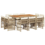 11 Piece Garden Dining Set with Cushions Beige Poly Rattan - Front View