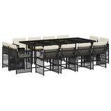 13 Piece Garden Dining Set with Cushions Black Poly Rattan - Front View