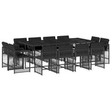13 Piece Garden Dining Set with Cushions Black Poly Rattan - Front View