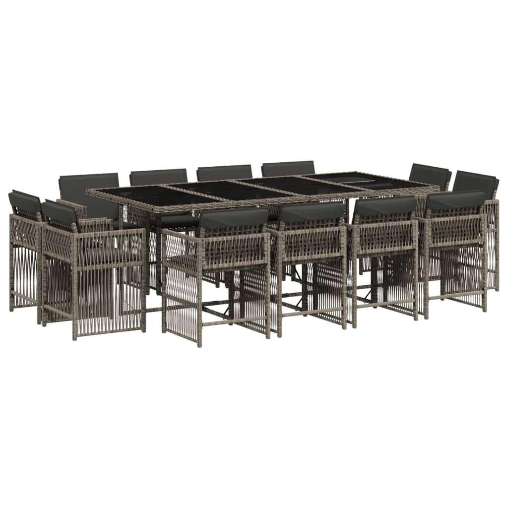13 Piece Garden Dining Set with Cushions Grey Poly Rattan