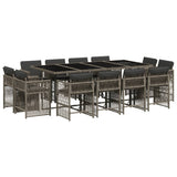 13 Piece Garden Dining Set with Cushions Grey Poly Rattan