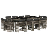 13 Piece Garden Dining Set with Cushions Grey Poly Rattan - Front View