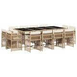 13 Piece Garden Dining Set with Cushions Beige Poly Rattan