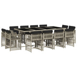 13 Piece Garden Dining Set with Cushions Light Grey Poly Rattan