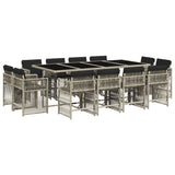 13 Piece Garden Dining Set with Cushions Light Grey Poly Rattan - Front View