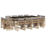 13 Piece Garden Dining Set with Cushions Mix Beige Poly Rattan - Front View