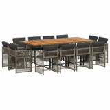 13 Piece Garden Dining Set with Cushions Grey Poly Rattan - Front View