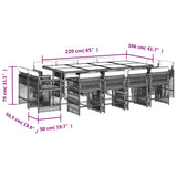 13 Piece Garden Dining Set with Cushions Grey Poly Rattan