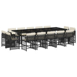 15 Piece Garden Dining Set with Cushions Black Poly Rattan - Front View