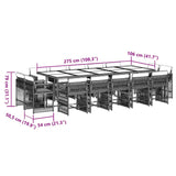 15 Piece Garden Dining Set with Cushions Black Poly Rattan - 45-Degree Angle