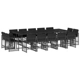 15 Piece Garden Dining Set with Cushions Black Poly Rattan - Front View