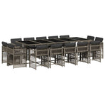 15 Piece Garden Dining Set with Cushions Grey Poly Rattan