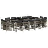 15 Piece Garden Dining Set with Cushions Grey Poly Rattan - Front View