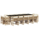 15 Piece Garden Dining Set with Cushions Beige Poly Rattan - Front View