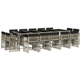 15 Piece Garden Dining Set with Cushions Light Grey Poly Rattan