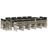 15 Piece Garden Dining Set with Cushions Light Grey Poly Rattan - Front View