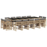15 Piece Garden Dining Set with Cushions Mix Beige Poly Rattan - Front View