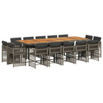 15 Piece Garden Dining Set with Cushions Grey Poly Rattan