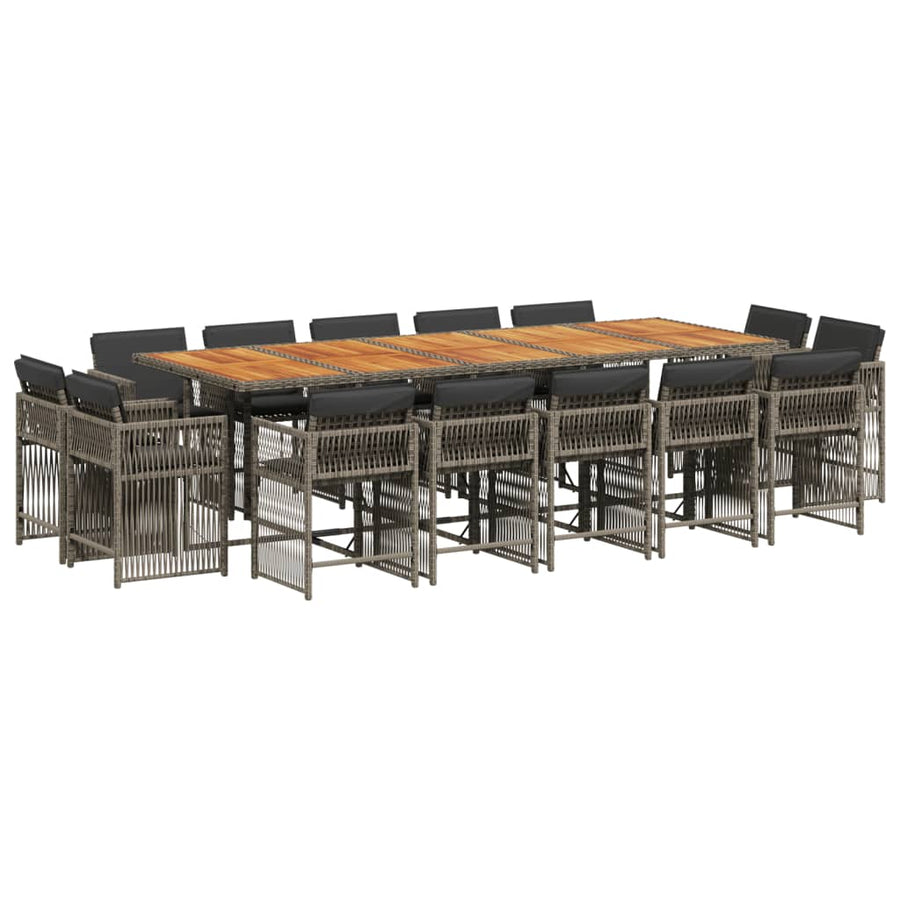 15 Piece Garden Dining Set with Cushions Grey Poly Rattan