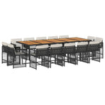 15 Piece Garden Dining Set with Cushions Black Poly Rattan
