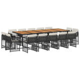 15 Piece Garden Dining Set with Cushions Black Poly Rattan - Front View