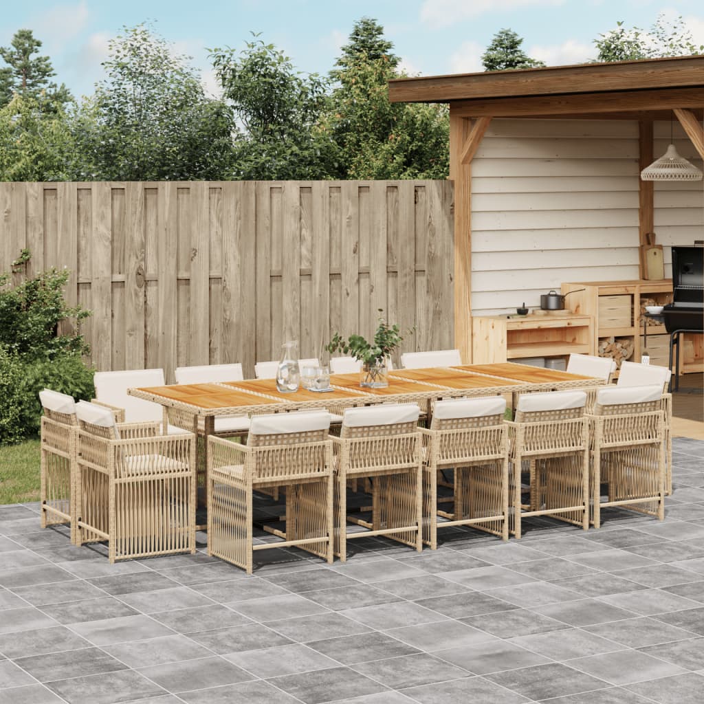15 Piece Garden Dining Set with Cushions Beige Poly Rattan