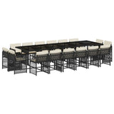 17 Piece Garden Dining Set with Cushions Black Poly Rattan - Front View